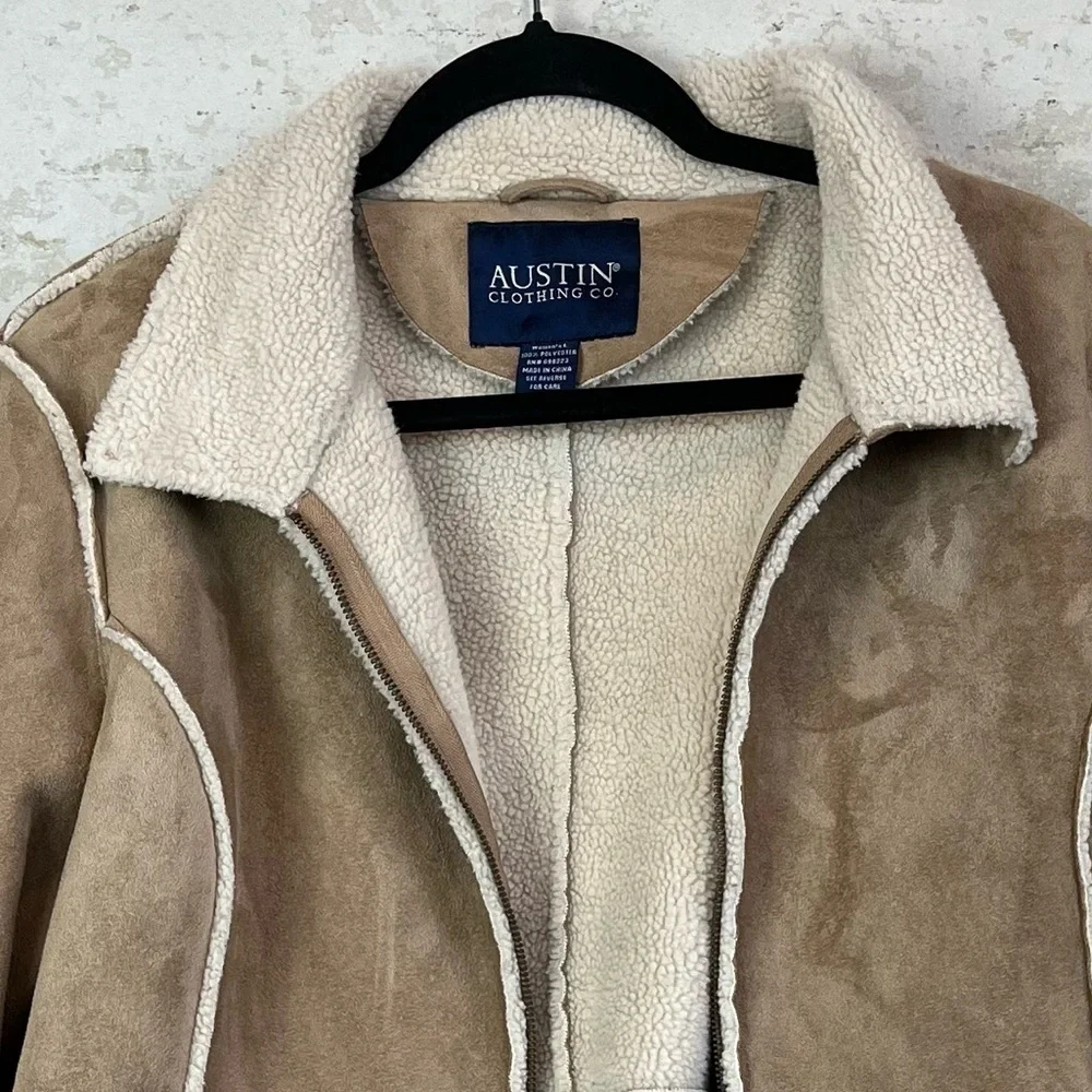 AUSTIN CLOTHING CO Womens Penny Lane Coat Faux Leather Sherpa Large Boho Hippie - Picture 3 of 15